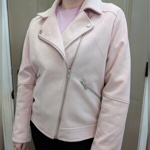 Faux Suede Moto Jacket Zippered Pink Motorcycle Biker Ballerinacore Coquette